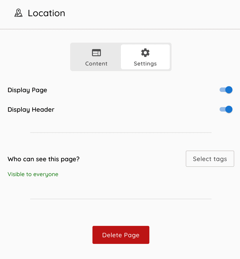 page settings tab